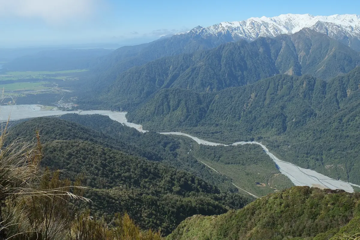 Franz Josef village and the Waiho valley from above