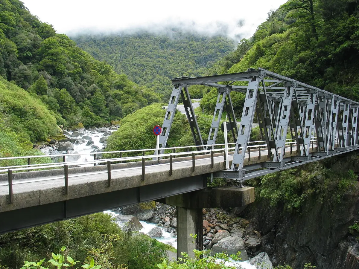 The Gates of Haast bridge over a rocky river
